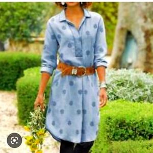 Soft Surroundings blue Peacock Embroidered Chambray Denim Shirtdress Tunic